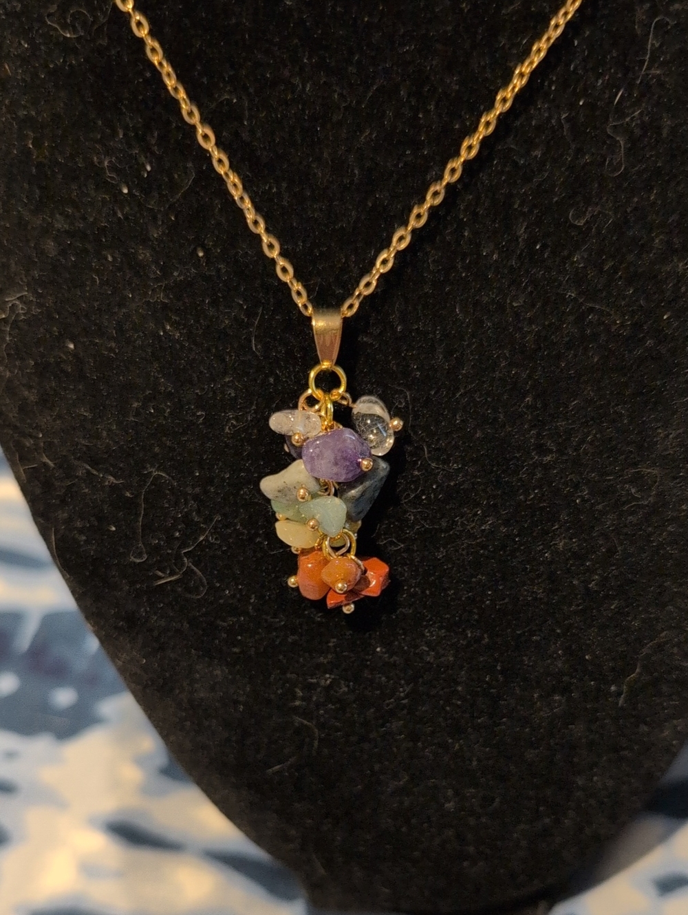 Gold Stainless Steel Cluster Pendant Necklace